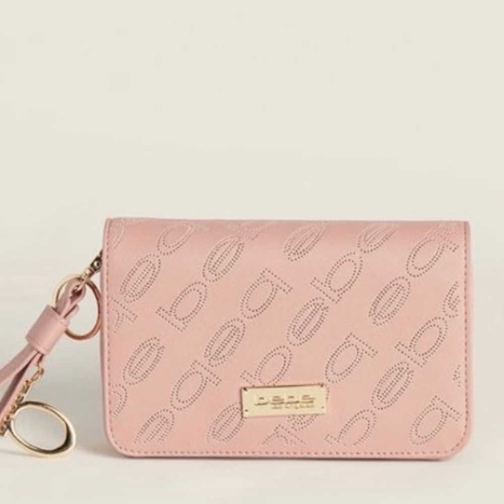 Bebe Nayeli Dusty Rose Saffiano Perforated Logo Classic Mini Crossbody Purse
